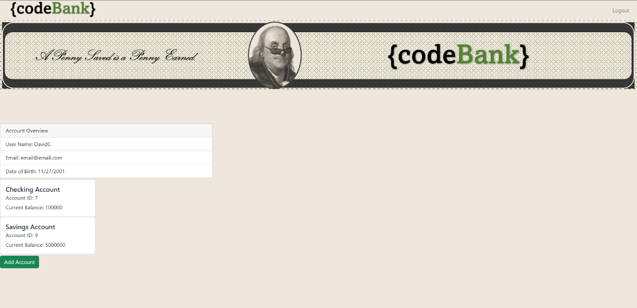 Code Bank Dashboard Page Image