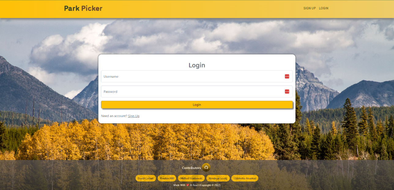 Park Picker Login Page Image