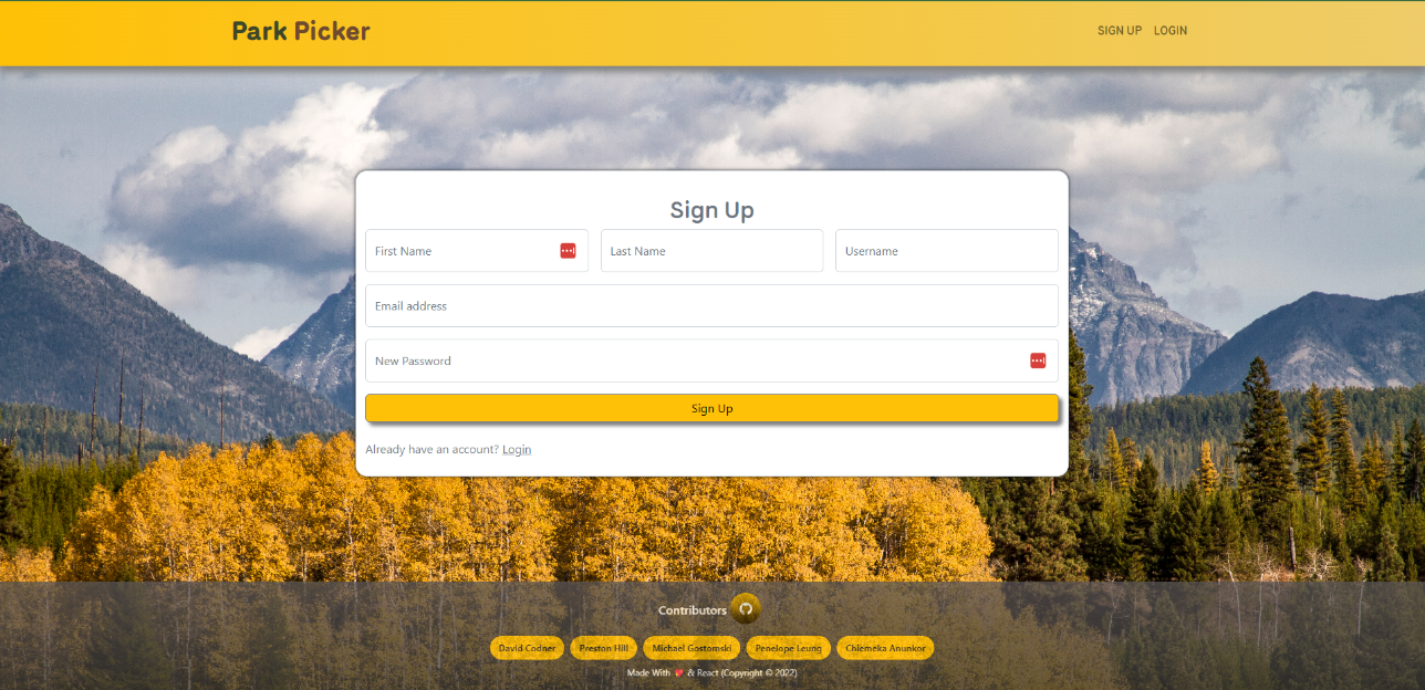 Park Picker Signup Page Image