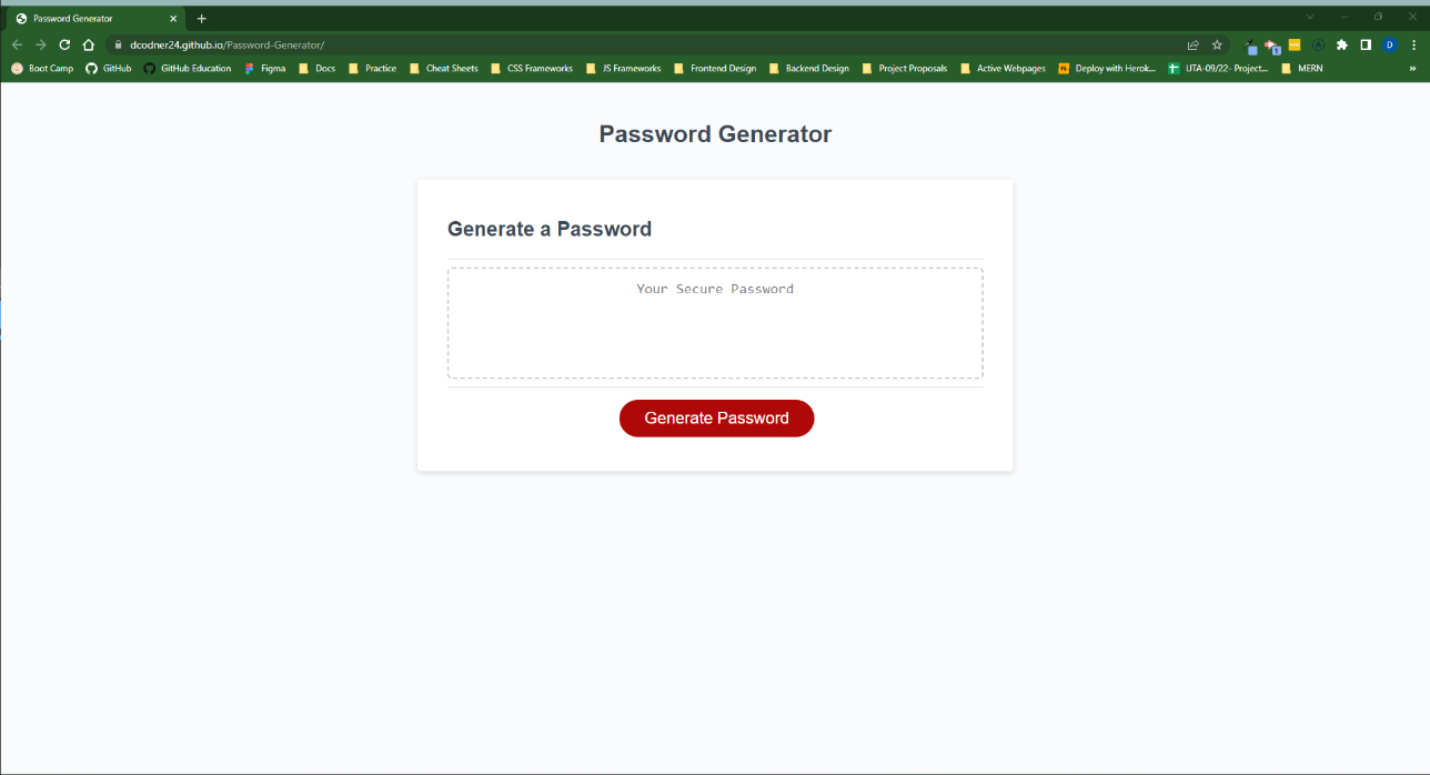 Password Generator Start Page
